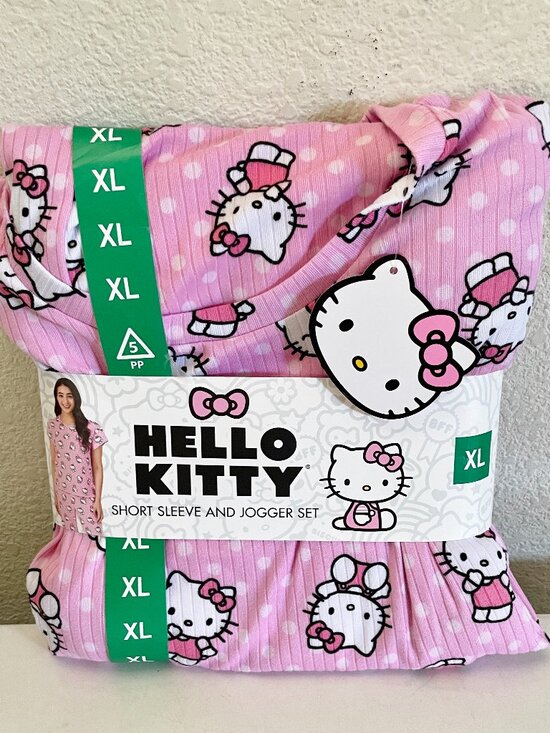 Sanrio Other - NEW Hello Kitty 2 Pc Pajama Set NWT XL Short Sleeve Top Jogger Pants Pink
